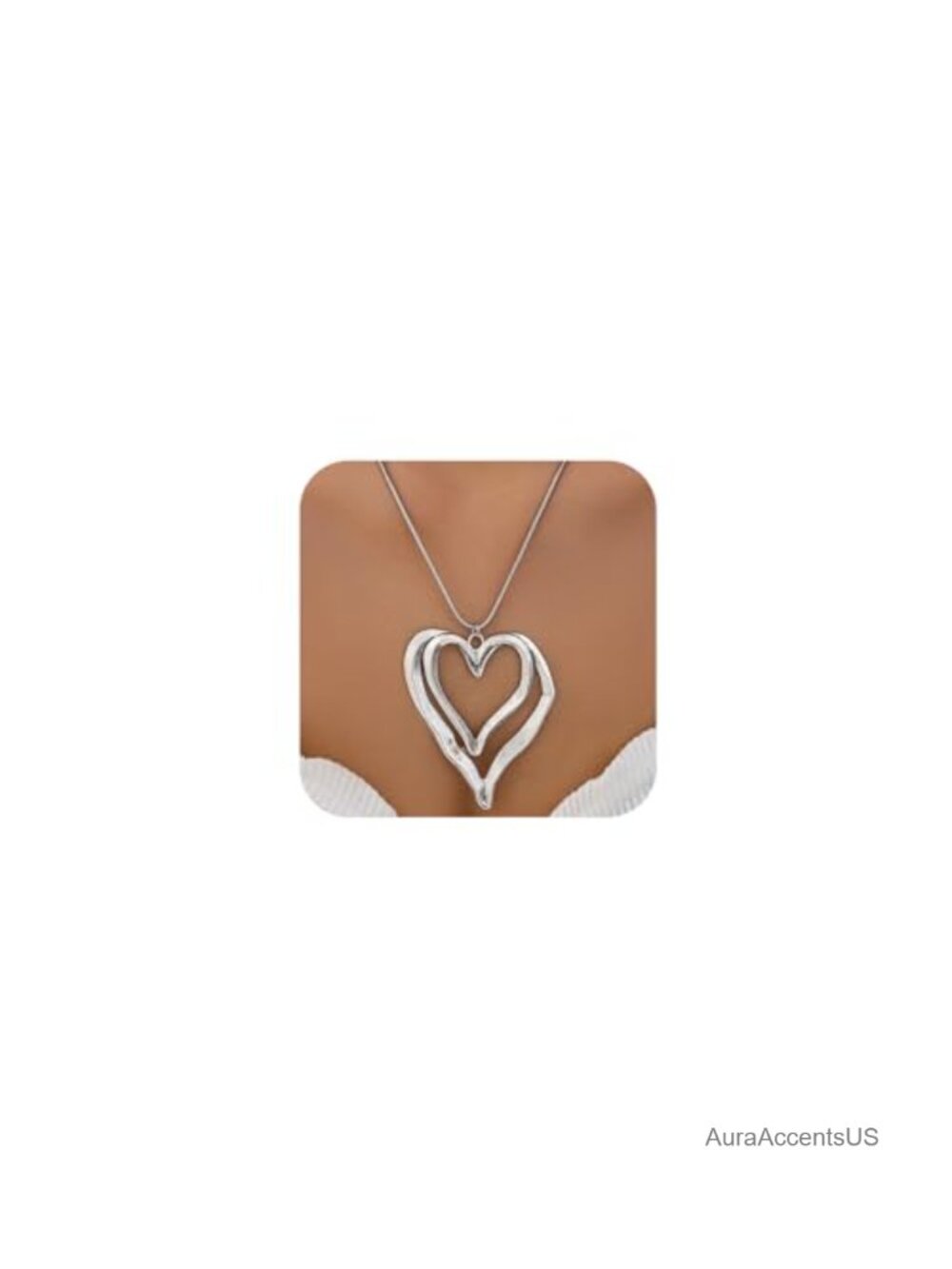Chunky Double Big Heart Pendant Necklace Statement Retro Y2K Layered